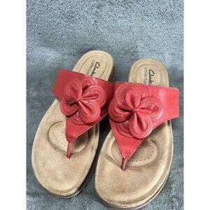 Clarks Women's 7.5 Low Platform Brynn Coral Leather Slip On Comfort Sandals